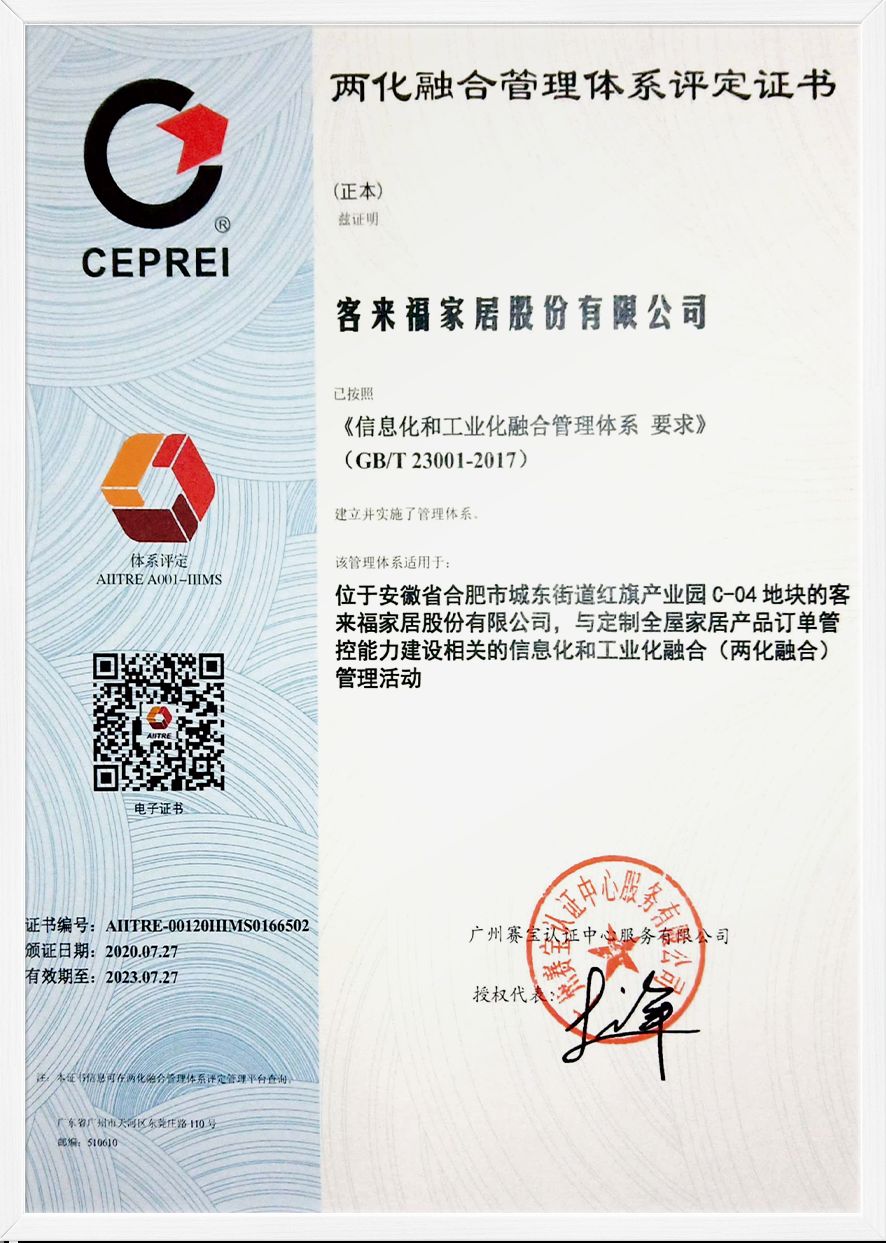 Integration of informatization and industrialization certificate