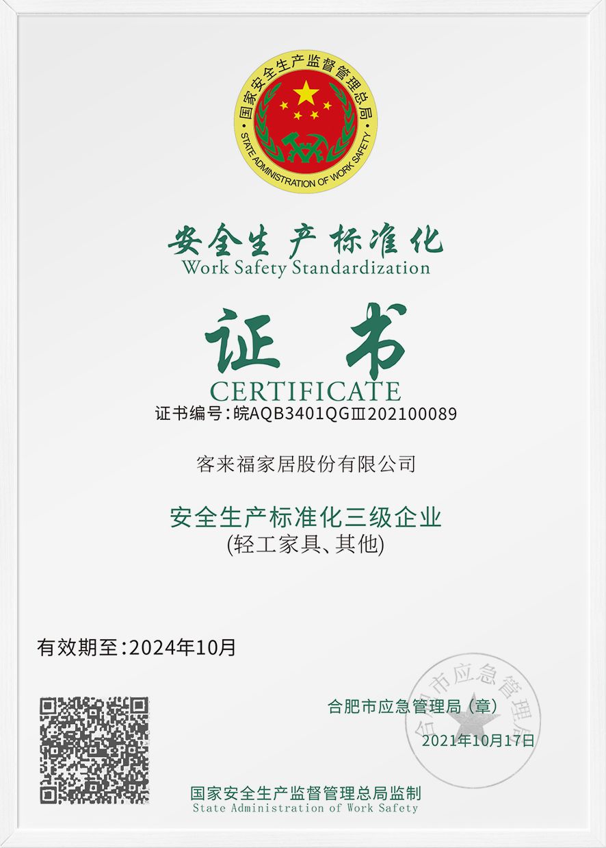 Safety production standardization certificate